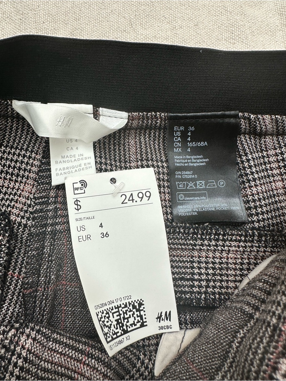 NWT H&M Plaid Slim Ankle Slacks Dress Pants Gray Pink Size 4 - Picture 3 of 12